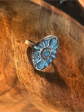 Turquoise Teardrop Cluster Ring - Women Jewelry